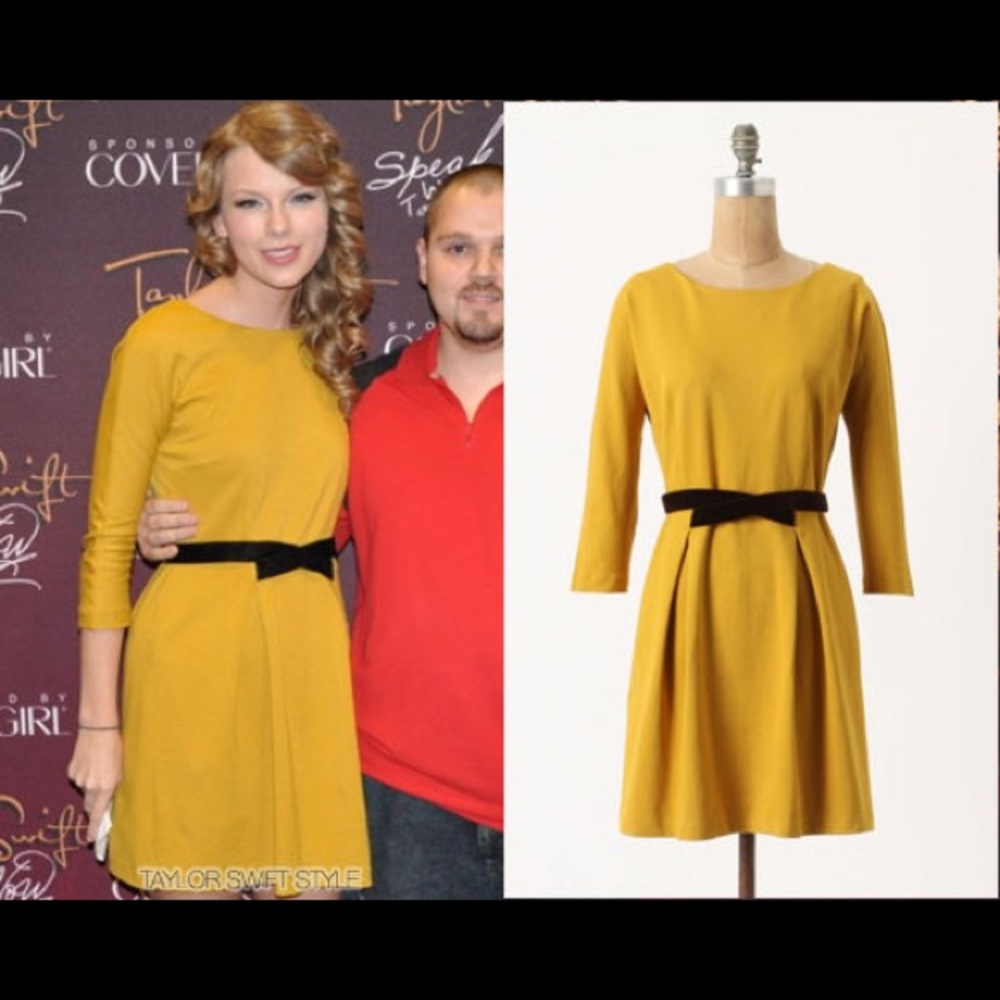 Anthropologie Girls From Savoy Fluted Goldenrod Ponte Dress